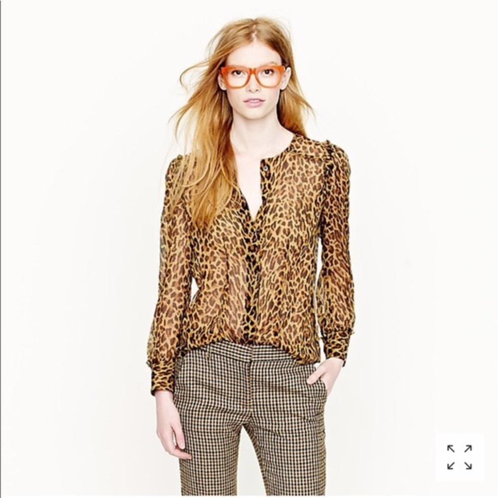 J.Crew Collection Sheer Leopard Blouse Sz 10